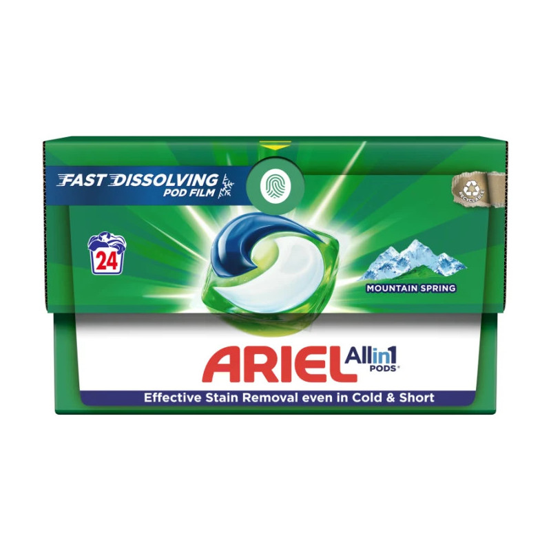 ARIEL All-in-1 PODS Mountain Spring Kapsułki z płynem do prania białych i jasnych tkanin 24 szt.