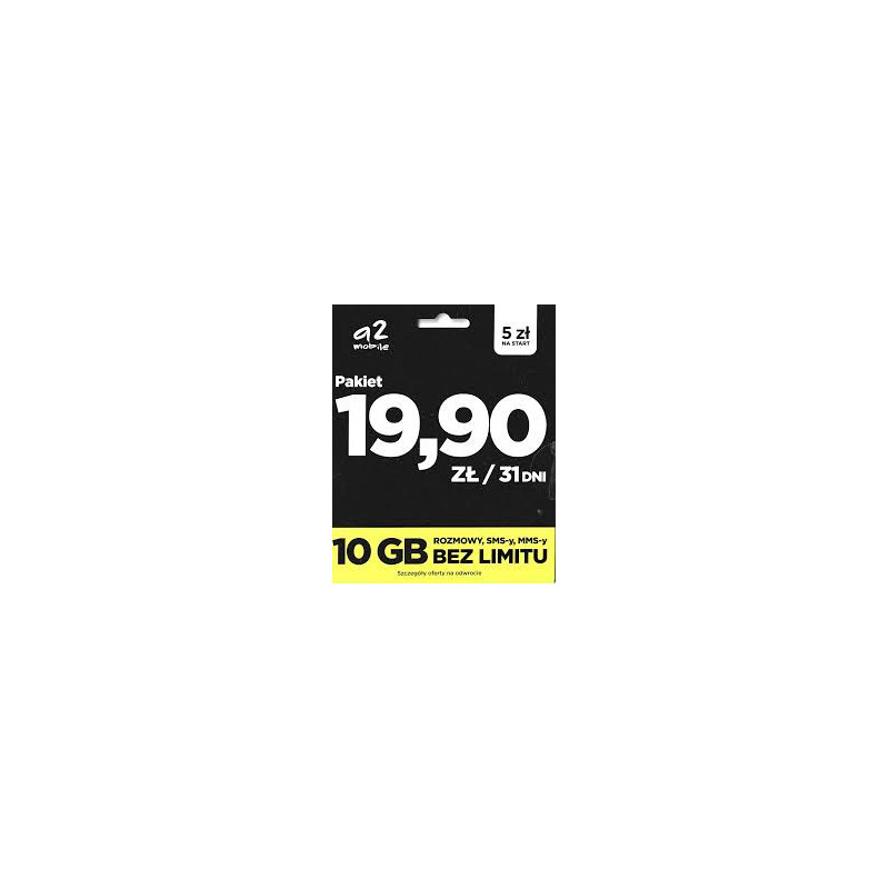 Starter A2Mobile 5 zł – 20 GB internetu + środki na usługi Starter A2Mobile 5 zł – 20 GB internetu + środki na usługi