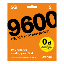 STARTER KARTA SIM ORANGE 5G 9900GB INTERNETU BEZ LIMITU ROZMOWY SMSy 31 dni