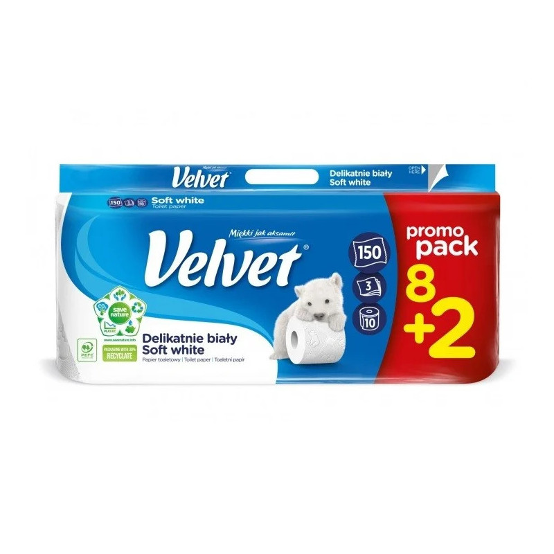 Papier toaletowy Velvet Delikatnie biały 8+2 szt. GRATIS